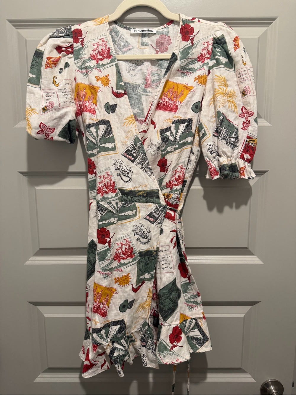 Reformation Carmelo Wrap Mini Dress Vacaciones Print Size M